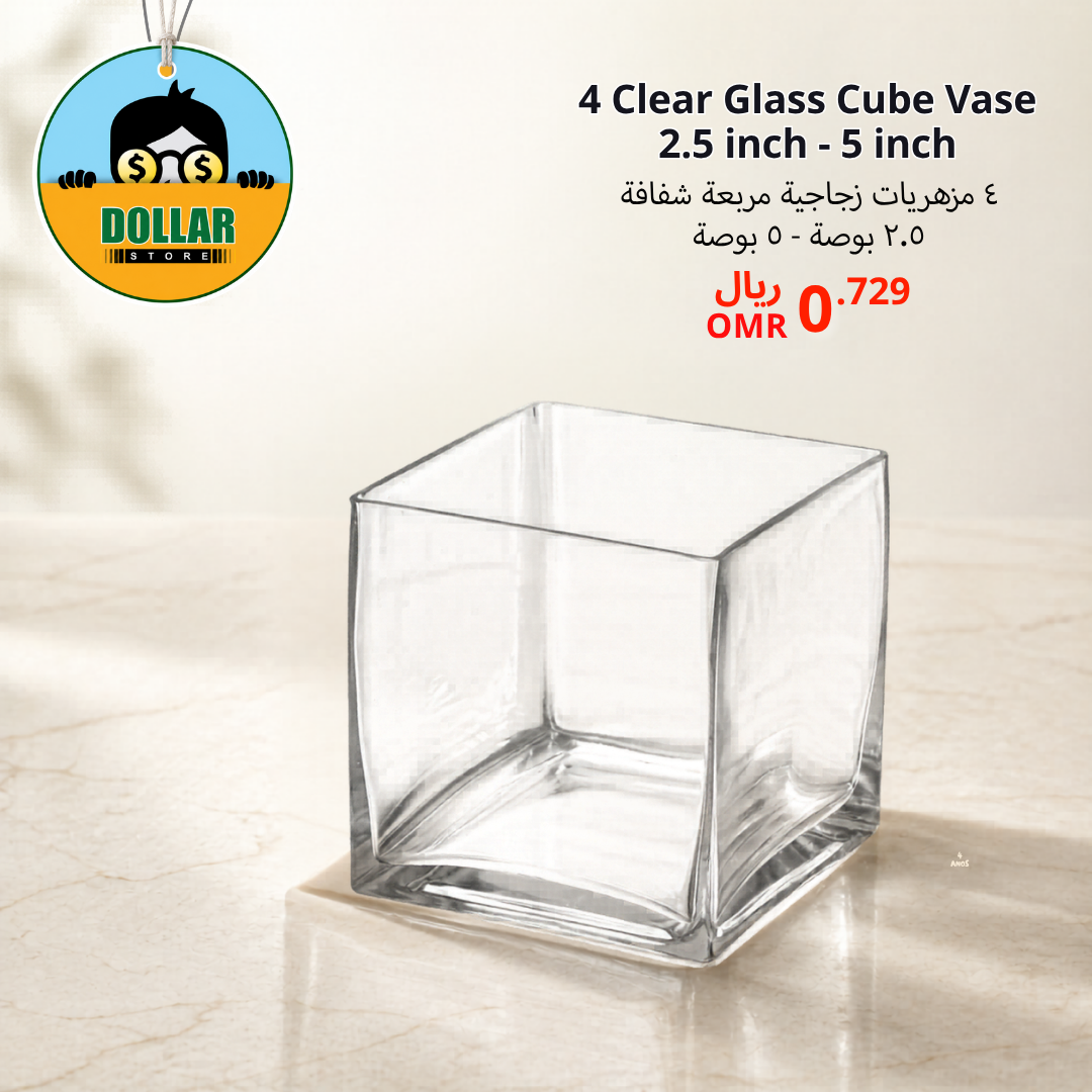 4 clear glass cube vase 2.5 inch-5 inch