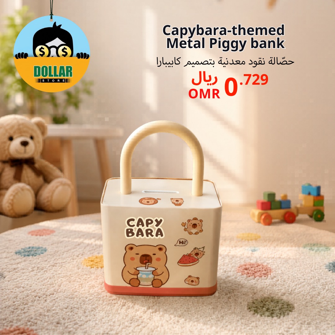 Capybara-themed metal piggy bank