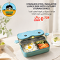 Stainless steel insulated lunch box with cutlary storage space