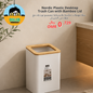 Nordic plastic desktop trash can with bamboo lid