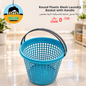 Round plastic mesh laundry basket with handle